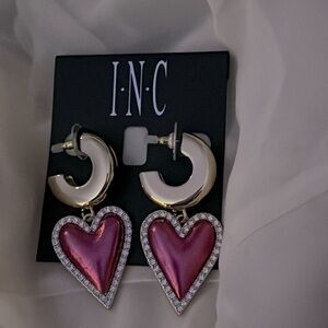INC International Concepts Crystal Heart Hoop Earrings